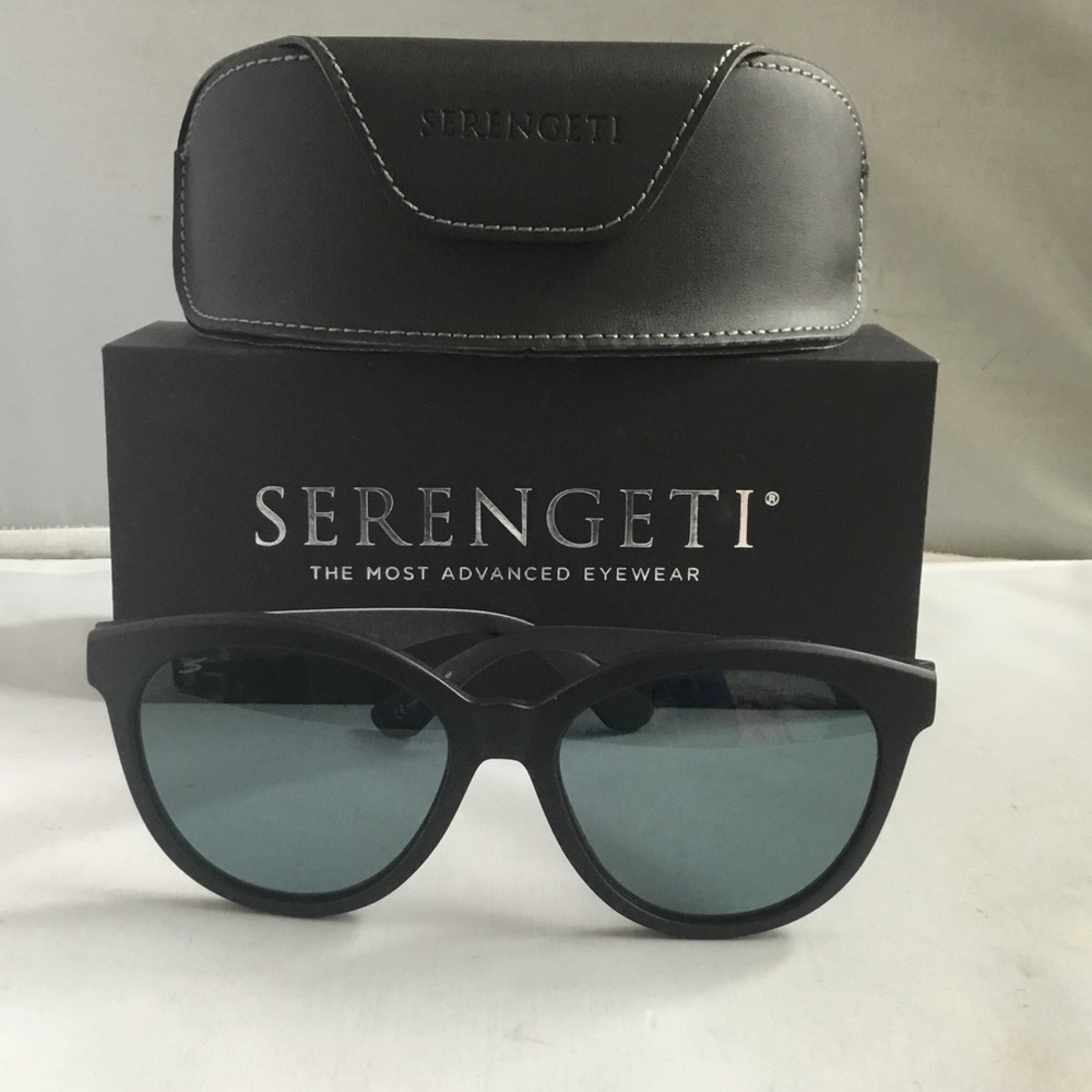 Serengeti Endee Matte Black Sunglasses with Blue-Green Polarized Lenses